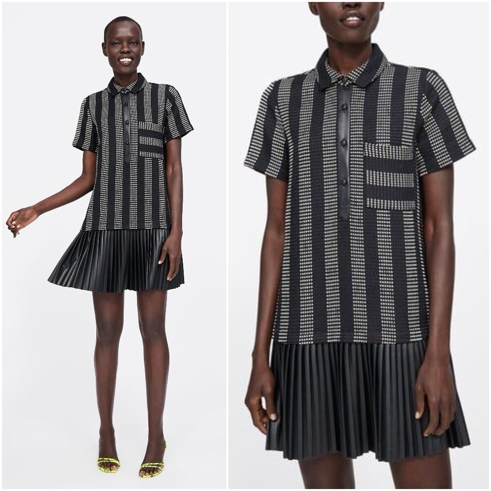 ZARA BLACK/ECRU COMBINED STRUCTURED SHORT DRESS SIZE LARGE